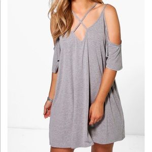 Boohoo Caged Open Shoulder Swing Dress
